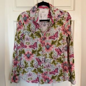 Cino Button Up Long Sleeve Blouse Butterfly Print XS